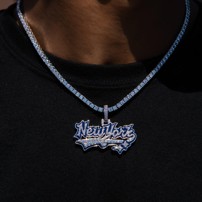 Iced New York Pendant in White Gold