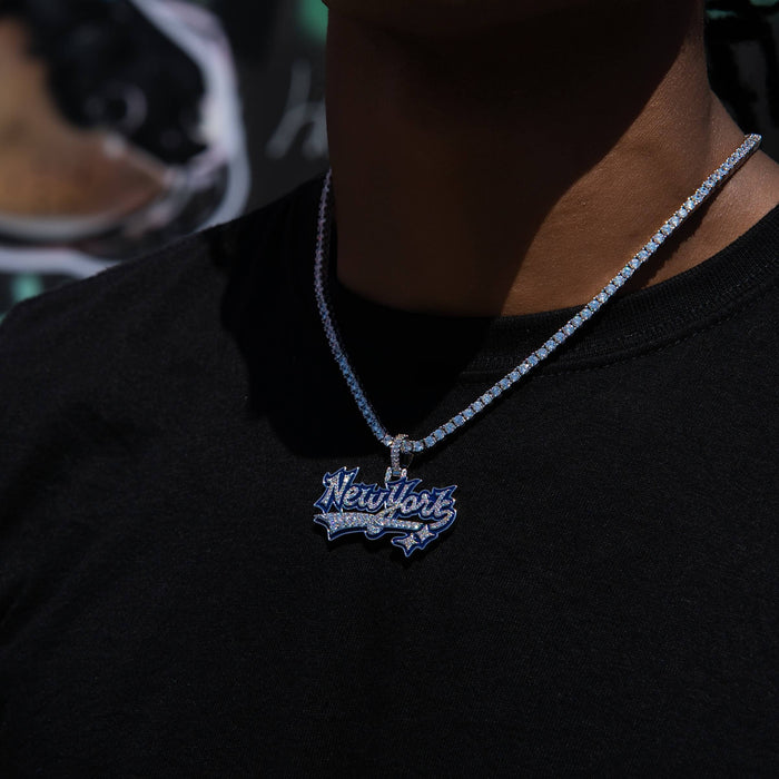 Iced New York Pendant in White Gold