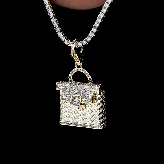 Iced Purse Clip On Pendant in Yellow Gold