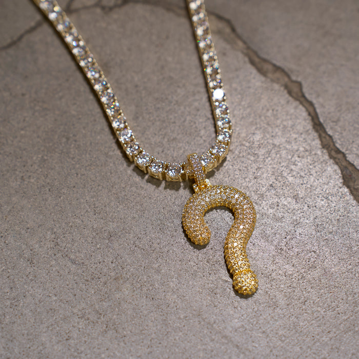 Iced Question Mark Pendant + 6mm Rope Chain + 3mm Diamond Tennis Chain in Yellow Gold Bundle