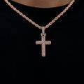 Iced Rope Mix Cross Pendant in Rose Gold