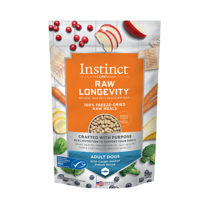 Instinct Raw Longevity Adult Freeze Dried Pollock Bites Dog Food, 9.5 oz. Bag