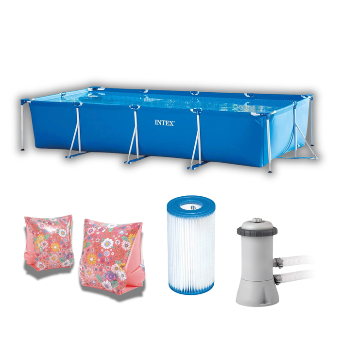 Intex Rectangular Frame Pool Set 4.5m (L) x 2.2m (W) x 84cm (H) With Intex Sweet Blossom Swim Armbands