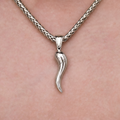 Italian Horn Pendant + 4MM Palm Necklace Bundle in White Gold