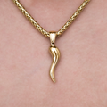 Italian Horn Pendant + 4MM Palm Necklace Bundle in Yellow Gold
