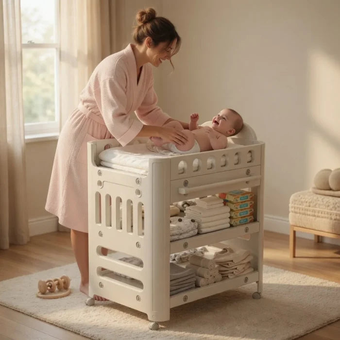 Little Angel Baby Diaper Changing Table With Wheels (Coffee).