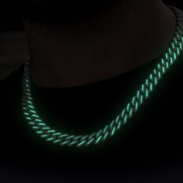 Luminous Diamond Prong Cuban Necklace in White Gold - 12MM