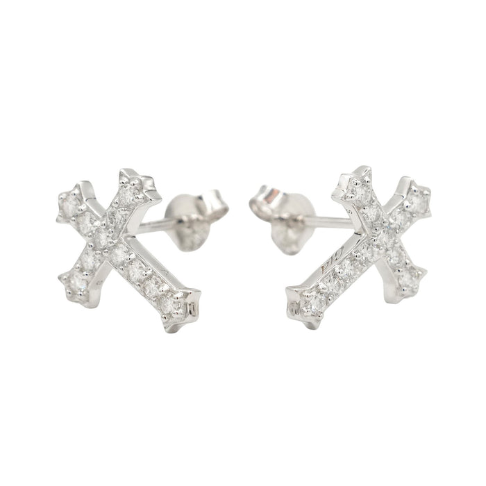 Men's Moissanite Micro Cross Stud Earring in White Gold Vermeil
