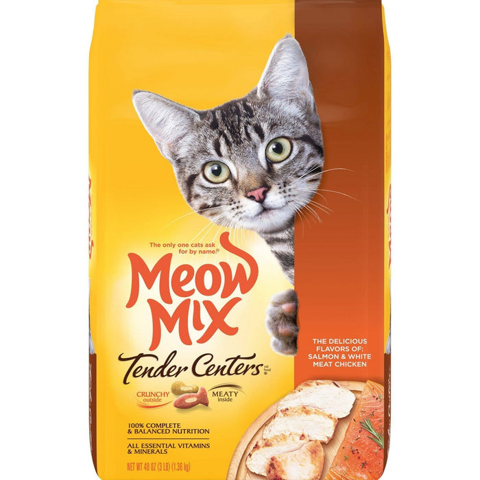 Meow Mix Tender Centers Salmon & White Meat Chicken Flavors Dry Cat Food, 3-Pound Bag