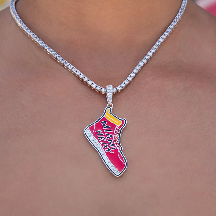 Miami Heat Official NBA Sneaker Pendant in White Gold