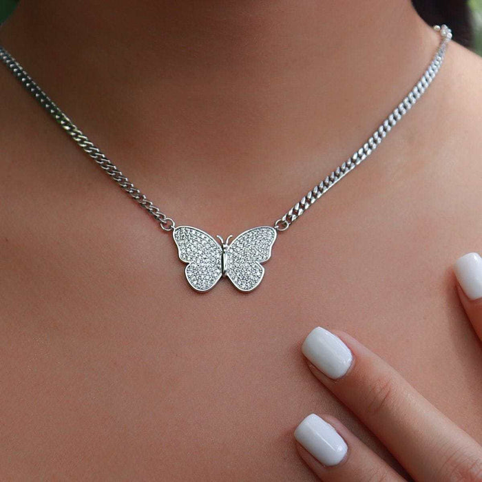Micro Butterfly Necklace in White Gold - The GLD Shop