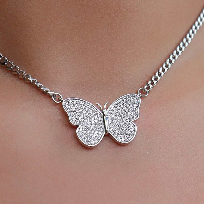 Micro Butterfly Necklace in White Gold - The GLD Shop