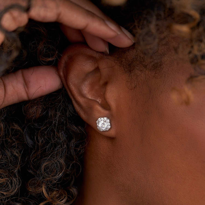Micro Clustered Moissanite Earrings in Sterling Silver