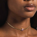 Micro Cuban Necklace w/ Pink Stone in Yellow Gold