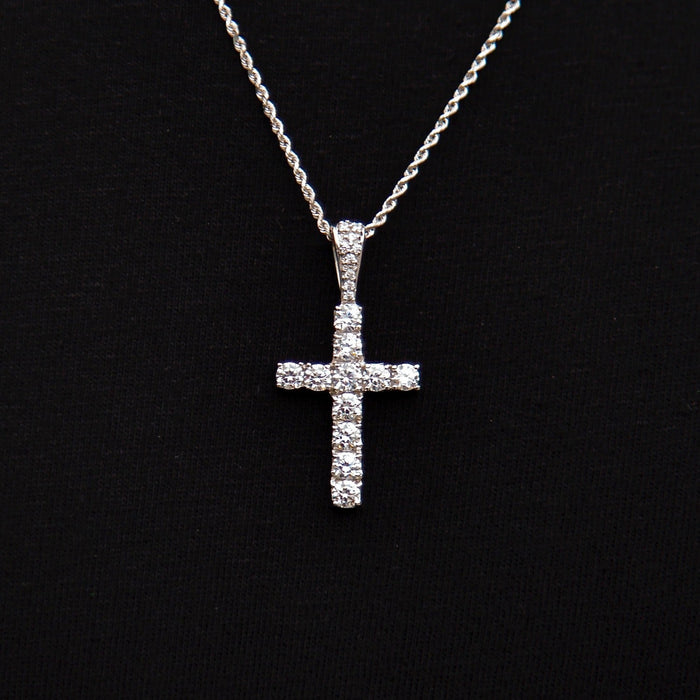 Micro Diamond Cross Pendant + 2MM Rope Chain Bundle in White Gold