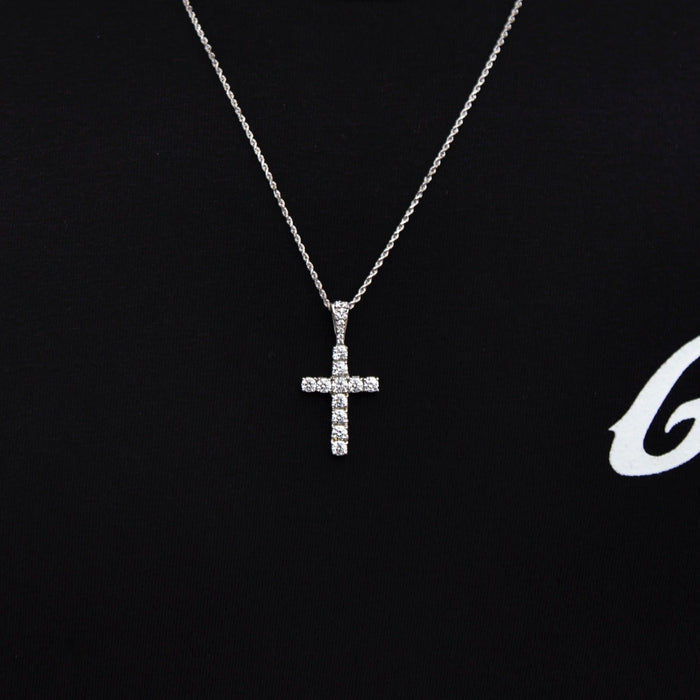 Micro Diamond Cross Pendant + 2MM Rope Chain Bundle in White Gold