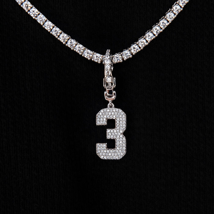 Micro Pave Number Clip On Pendants in White Gold