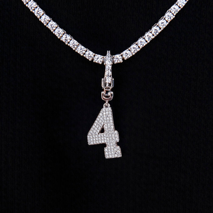 Micro Pave Number Clip On Pendants in White Gold