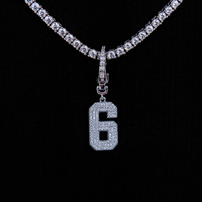 Micro Pave Number Clip On Pendants in White Gold