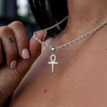 Micro Simple Ankh Cross Pendant + 2MM Rope Necklace Bundle in White Gold