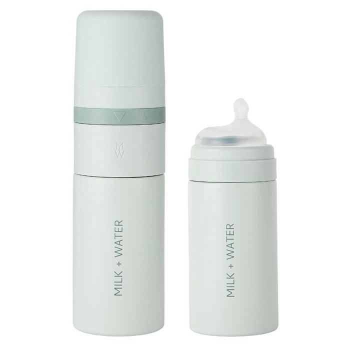 Milk + Water All In One Baby Bottle Stainless Steel (9oz, Olive Green, Fast Flow)