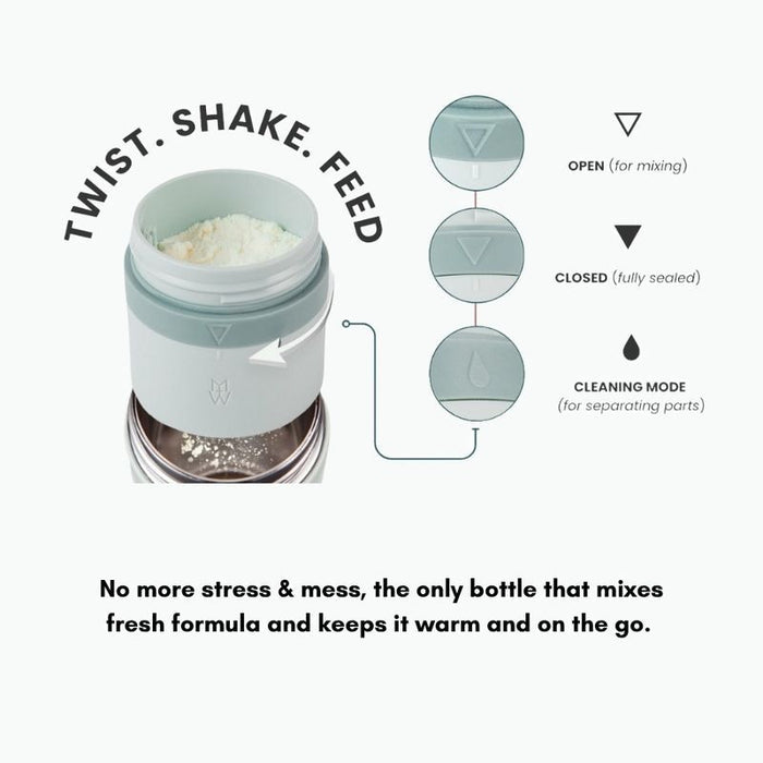 Milk + Water All In One Baby Bottle Stainless Steel (9oz, Olive Green, Fast Flow)