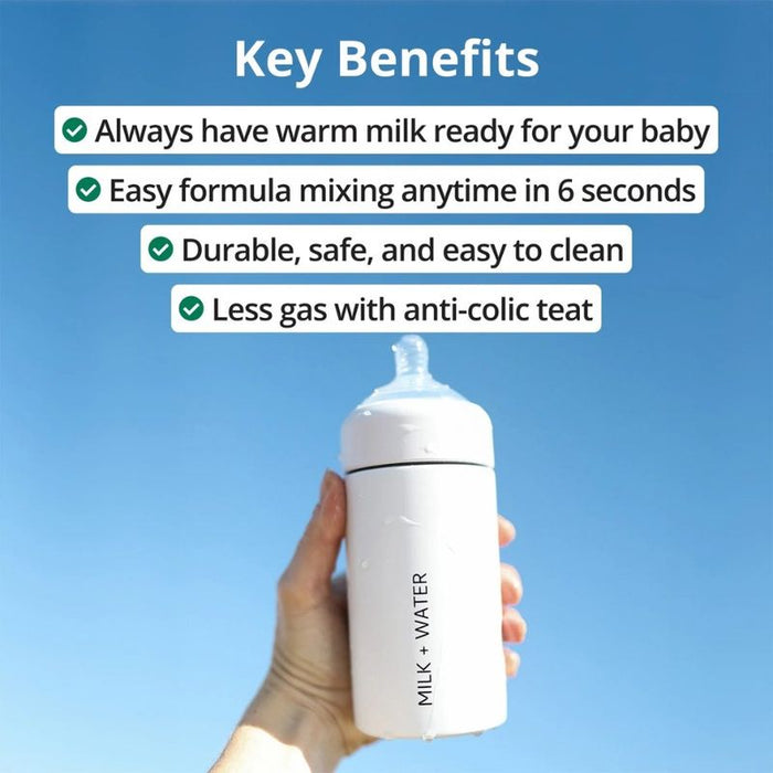 Milk + Water All In One Baby Bottle Stainless Steel (9oz, Olive Green, Fast Flow)