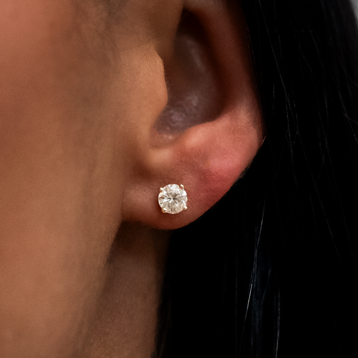 Moissanite Round Cut Diamond Stud Earring in Yellow Gold Vermeil - 5mm