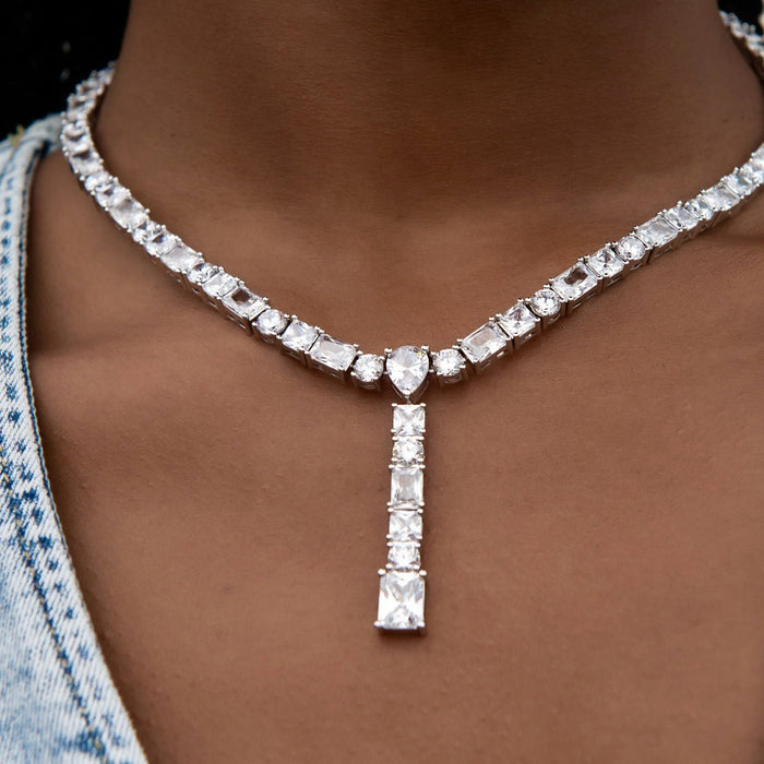 Multi Stone Lariat Necklace in White Gold