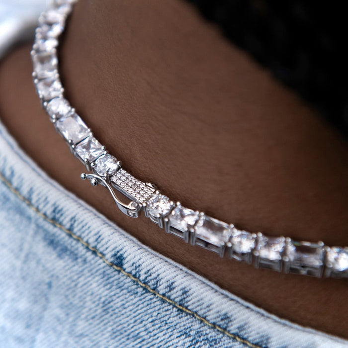 Multi Stone Lariat Necklace in White Gold
