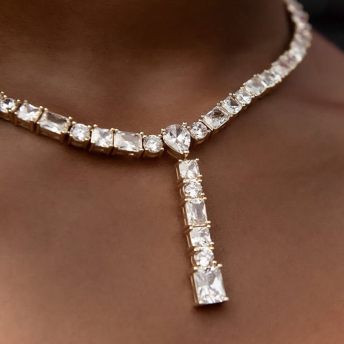 Multi Stone Lariat Necklace in Yellow Gold