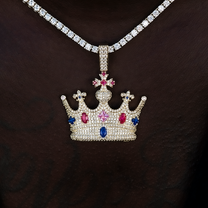 Multicolor Crown Pendant in Yellow Gold