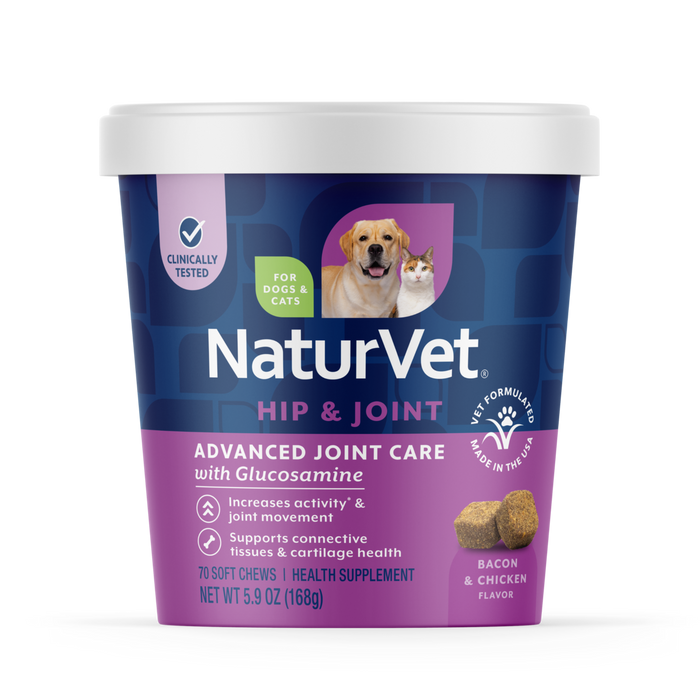 NaturVet Advanced Joint Care Hip & Joint Supplement for Dogs and Cats, Bacon and Chicken Flavor, 70 Count