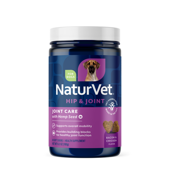NaturVet Joint Care with Hemp Hip & Joint Supplement for Dogs, Bacon and Chicken Flavor, 60 Count
