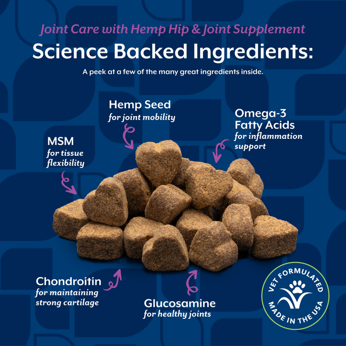 NaturVet Joint Care with Hemp Hip & Joint Supplement for Dogs, Bacon and Chicken Flavor, 60 Count