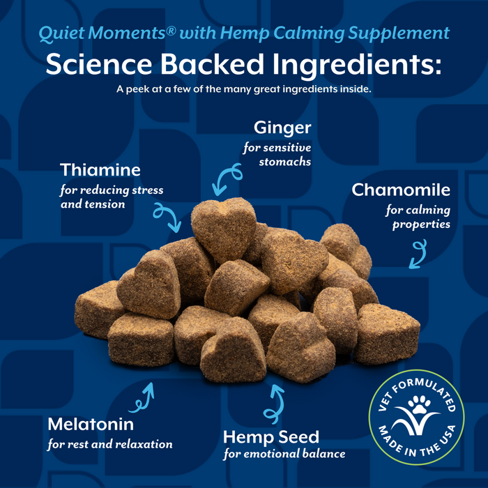 NaturVet Quiet Moments with Hemp Seed Calming Supplement for Cats, Salmon and Bacon Flavor, 60 Count