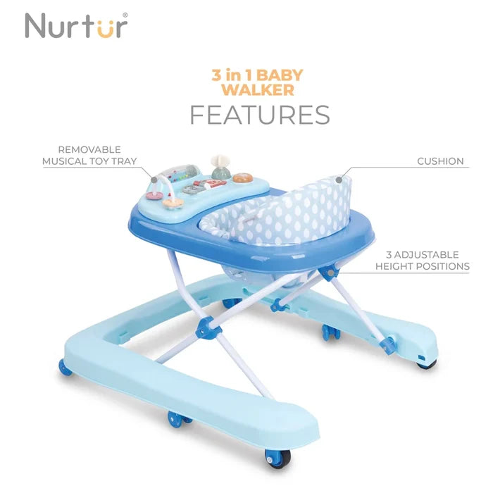 Nurtur 3 In 1 Baby Walker, Music, 3 Height Adjustment, Easy fold