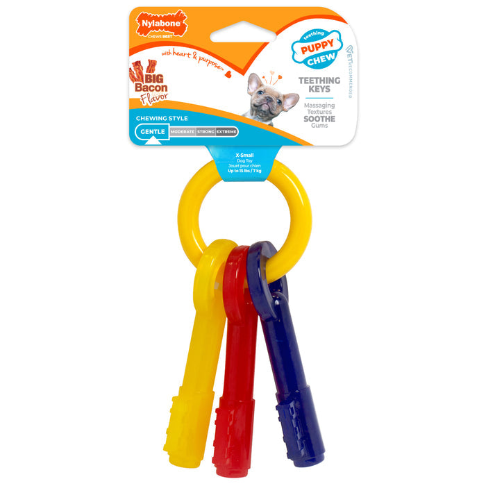 Nylabone Just for Puppies Teething Chew Toy Keys Bacon X-Small up to 15 lbs.
