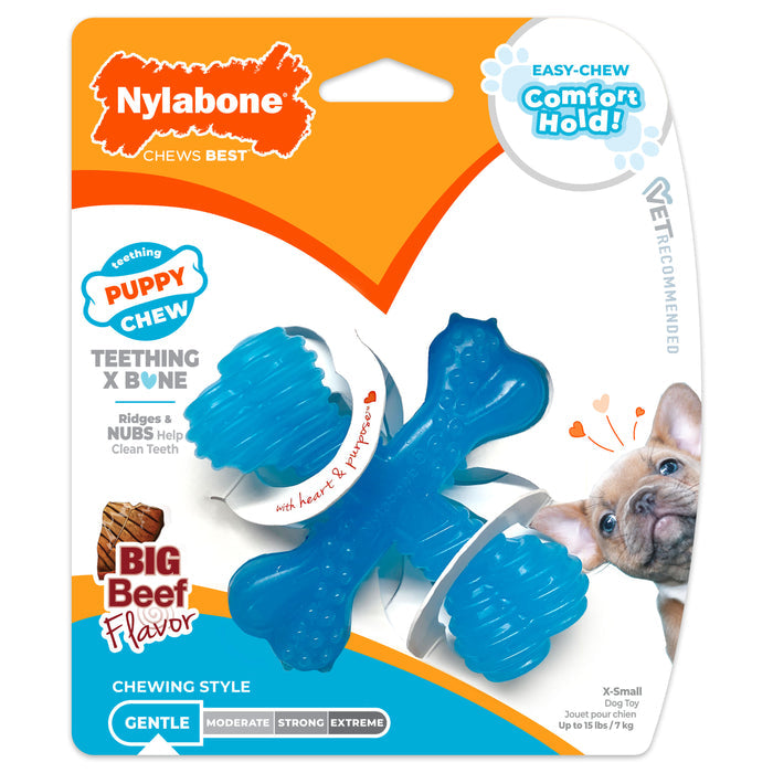Nylabone Puppy Chew X Bone Chew Toy Blue Small up to 25 lbs.