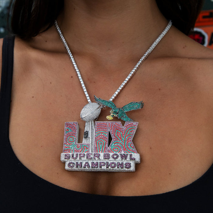 Official NFL Philadelphia Eagles Super Bowl LIX Champions Pendant, Large in White Gold