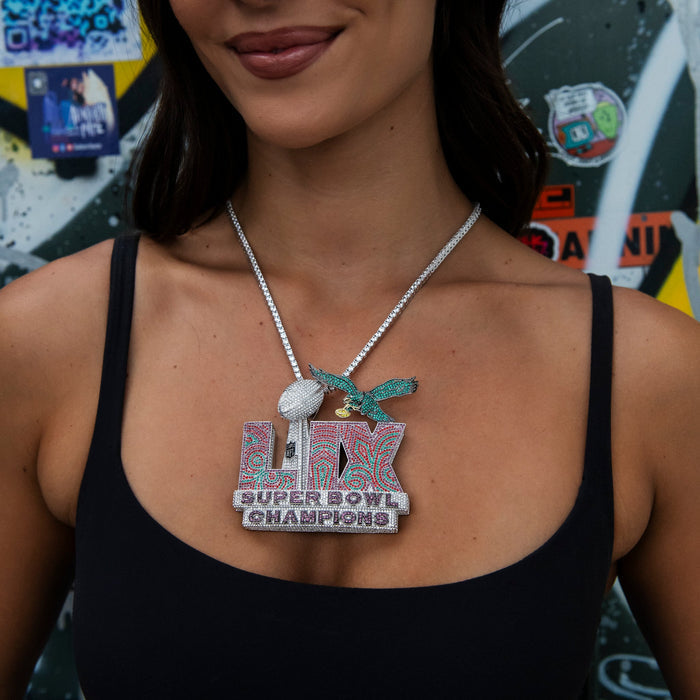 Official NFL Philadelphia Eagles Super Bowl LIX Champions Pendant, Large in White Gold