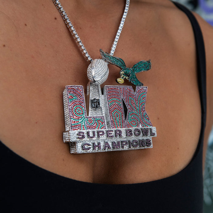 Official NFL Philadelphia Eagles Super Bowl LIX Champions Pendant, Large in White Gold