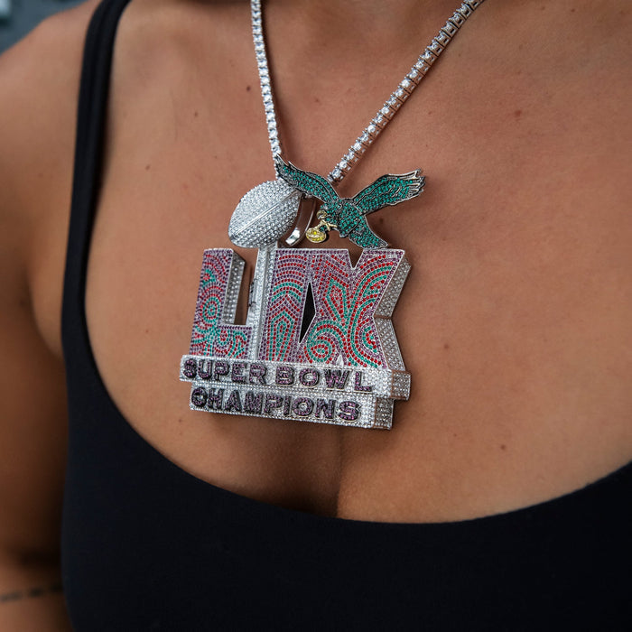 Official NFL Philadelphia Eagles Super Bowl LIX Champions Pendant, Large in White Gold