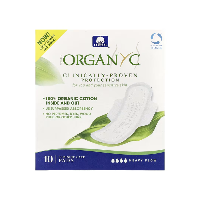 Organyc, Organic Cotton Pads, Heavy Flow (10 Pcs)