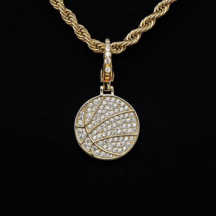 Pave Basketball Clip On Charm Pendant in Yellow Gold