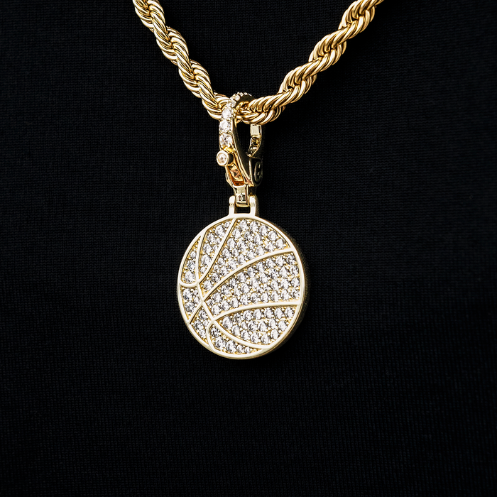 Pave Basketball Clip On Charm Pendant in Yellow Gold