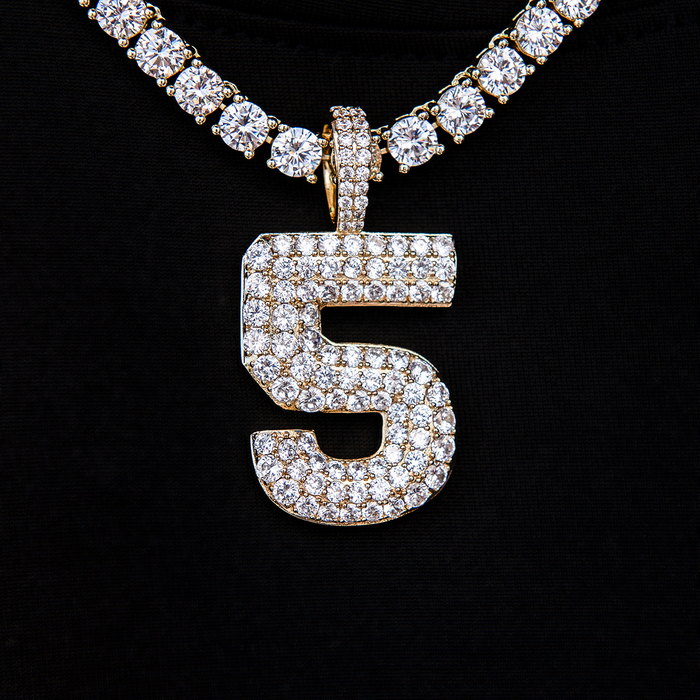 Pave Number Pendants in Yellow Gold