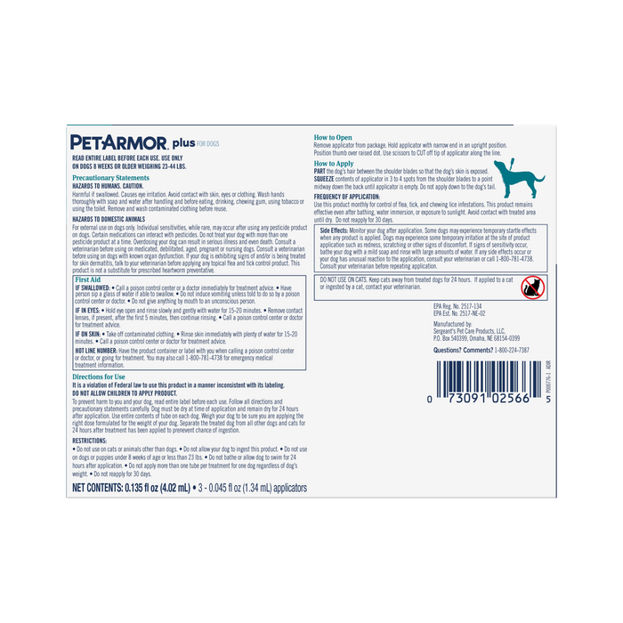 PetArmor Plus Flea & Tick Topical Dog 23-44LB 3CT