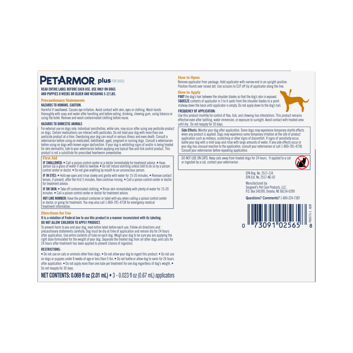 PetArmor Plus Flea & Tick Topical Dog 5-22LB 3CT