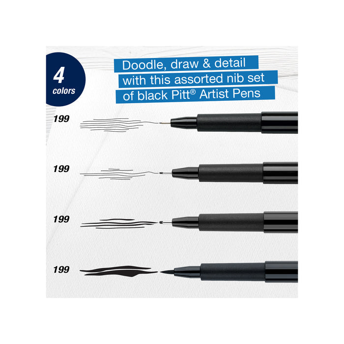 Pitt Artist Pen, Essential Art - #199 Black Set of 4 - #FC770075